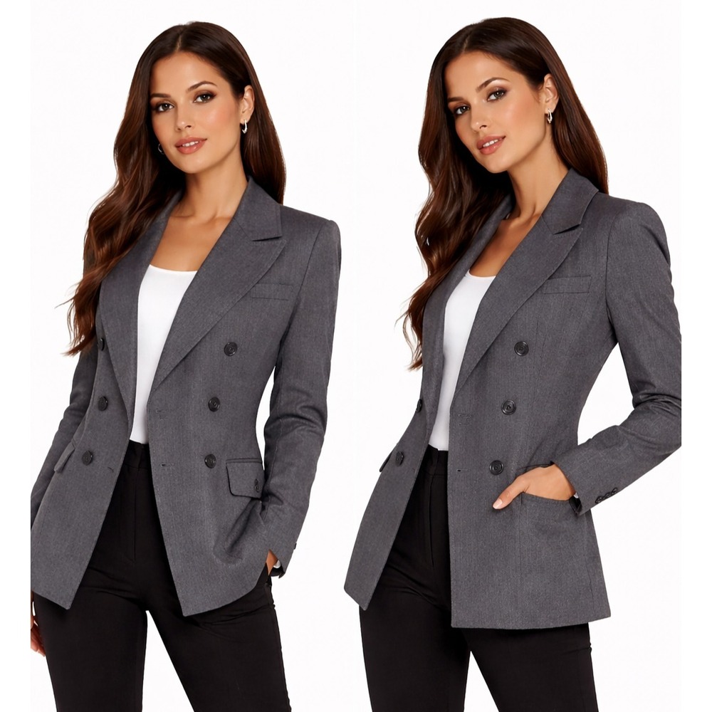 Adolfo Women Peacoat Size 16 Gray Double Breasted Wool Blend Classic Elegant Coa